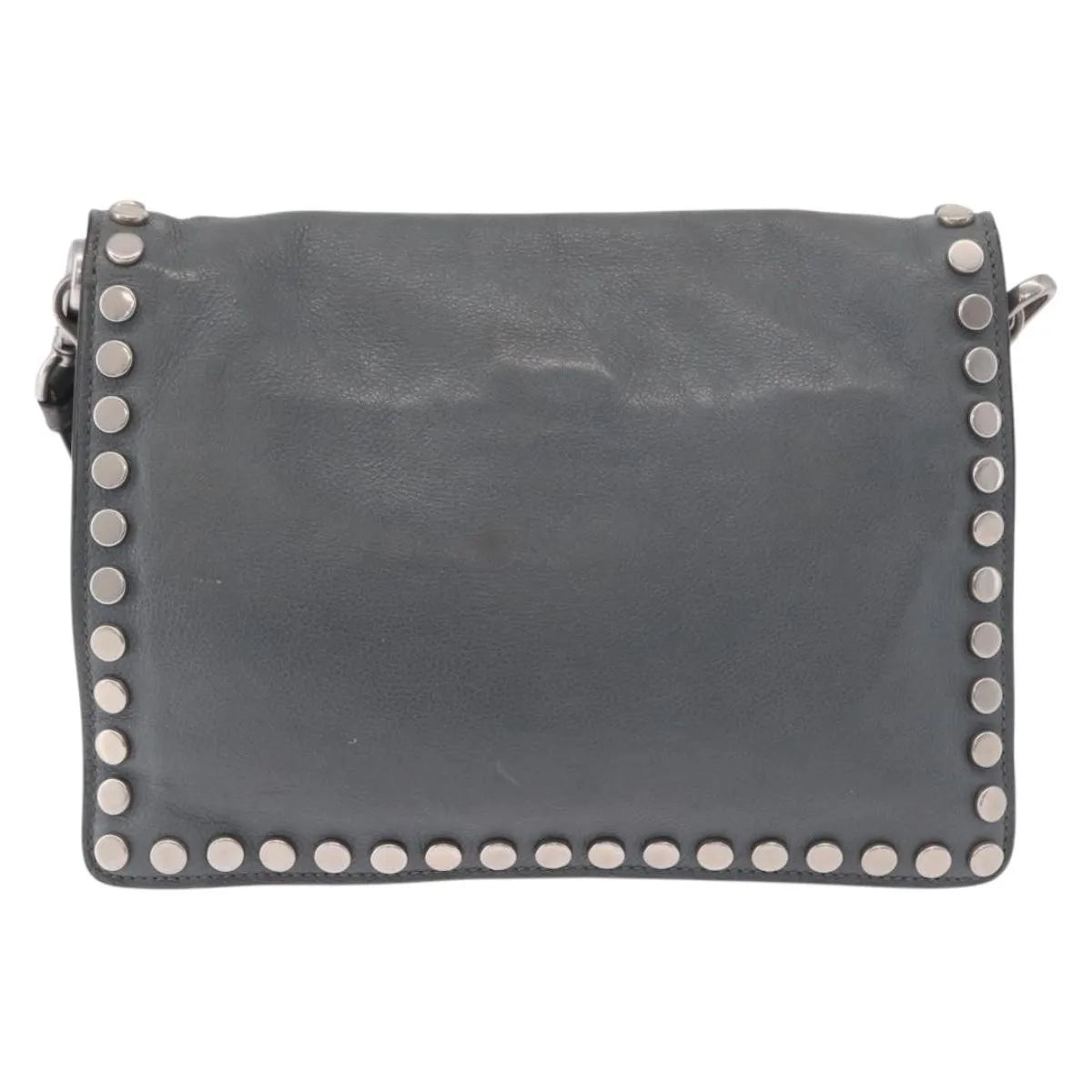 Prada Etiquette Flap Studded Glace Calfskin Gray Leather Shoulder Bag Bag (Pre-Owned)