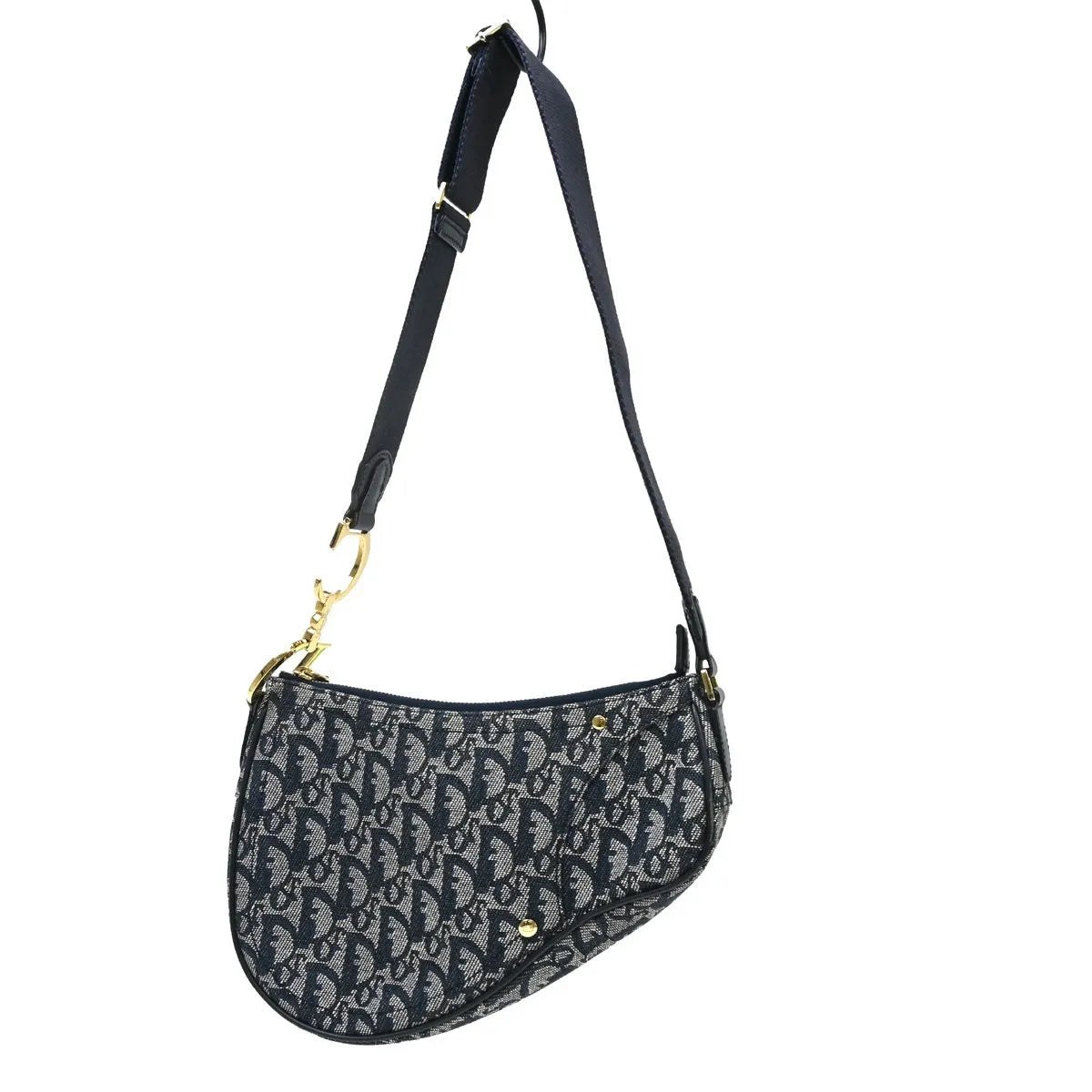 Christian Dior Vintage Trotteur Chain Canvas Blue Canvas Shoulder Bag Bag (Pre-Owned)