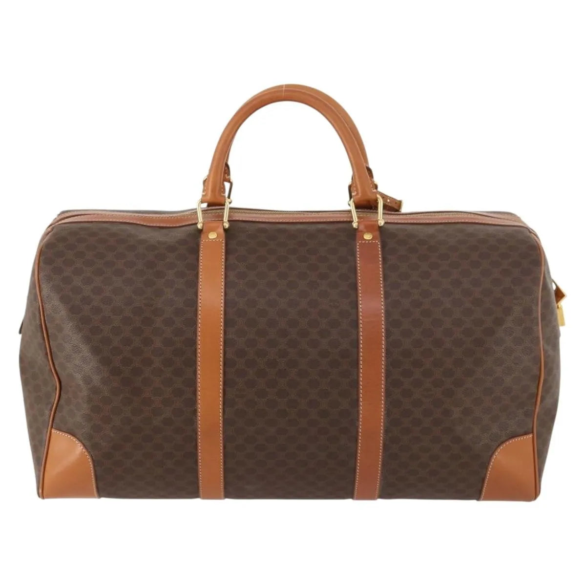 Celine Vintage Duffle Canvas And Leather Brown Canvas Travel Bag Bag (Pre-Owned)