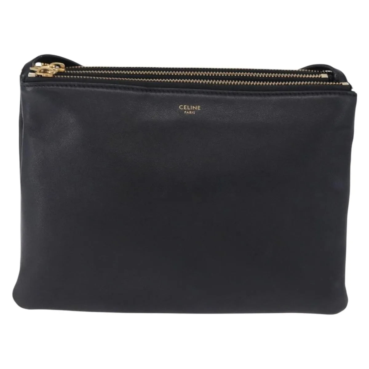 Celine Trio Leather Black Leather Shoulder Bag Bag (Pre-Owned)