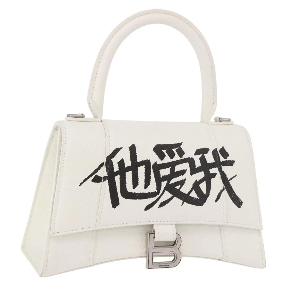 Balenciaga Hourglass Top Handle Leather White Leather Handbag (Pre-Owned)