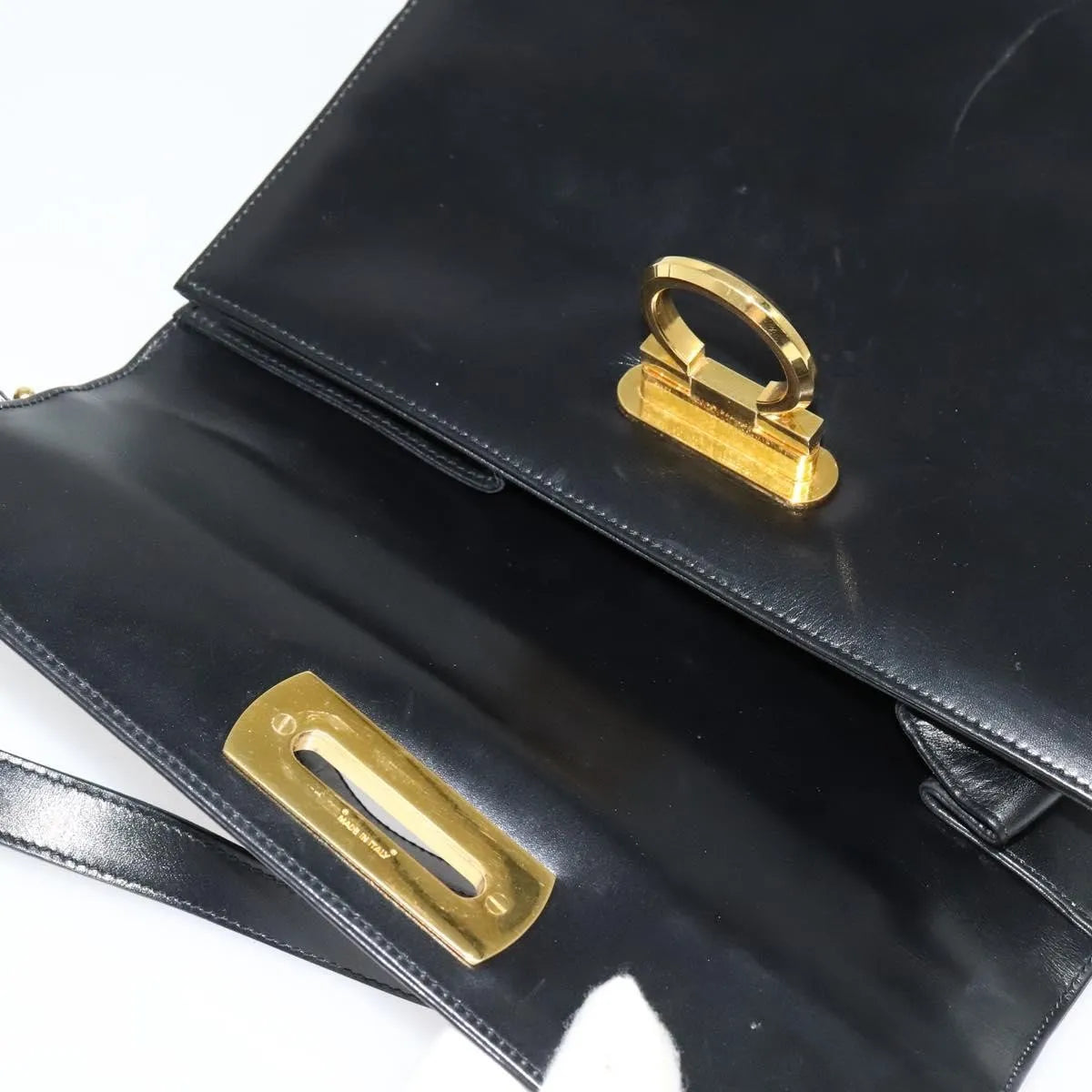 Salvatore Ferragamo Gancini Convertible Top Handle Leather Black Leather Handbag (Pre-Owned)