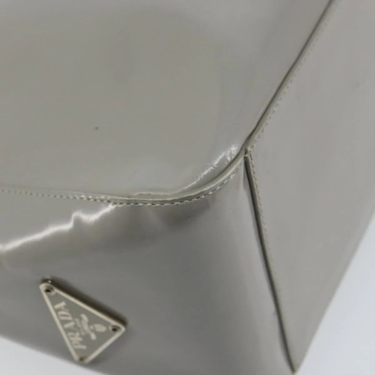 Prada Resin Handle Tote Patent Leather Gray Patent_Leather Tote Bag Bag (Pre-Owned)