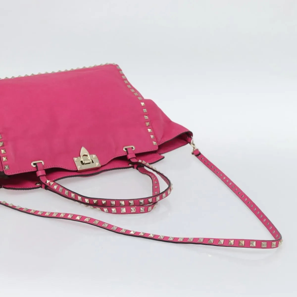 Valentino Garavani Rockstud Tote Textured Leather Pink Leather Tote Bag Bag (Pre-Owned)