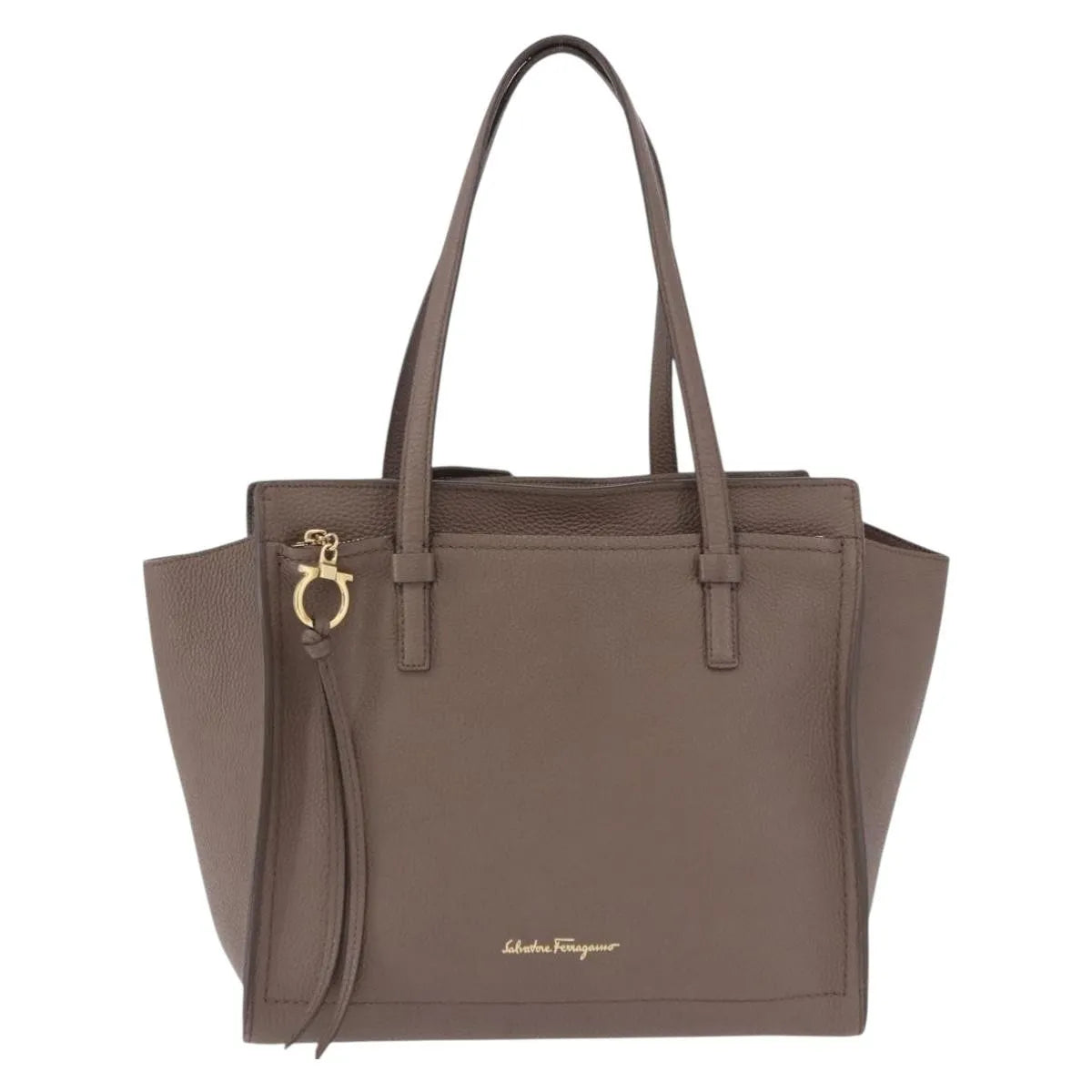 Salvatore Ferragamo Amy Tote Pebbled Leather Beige Leather Tote Bag Bag (Pre-Owned)