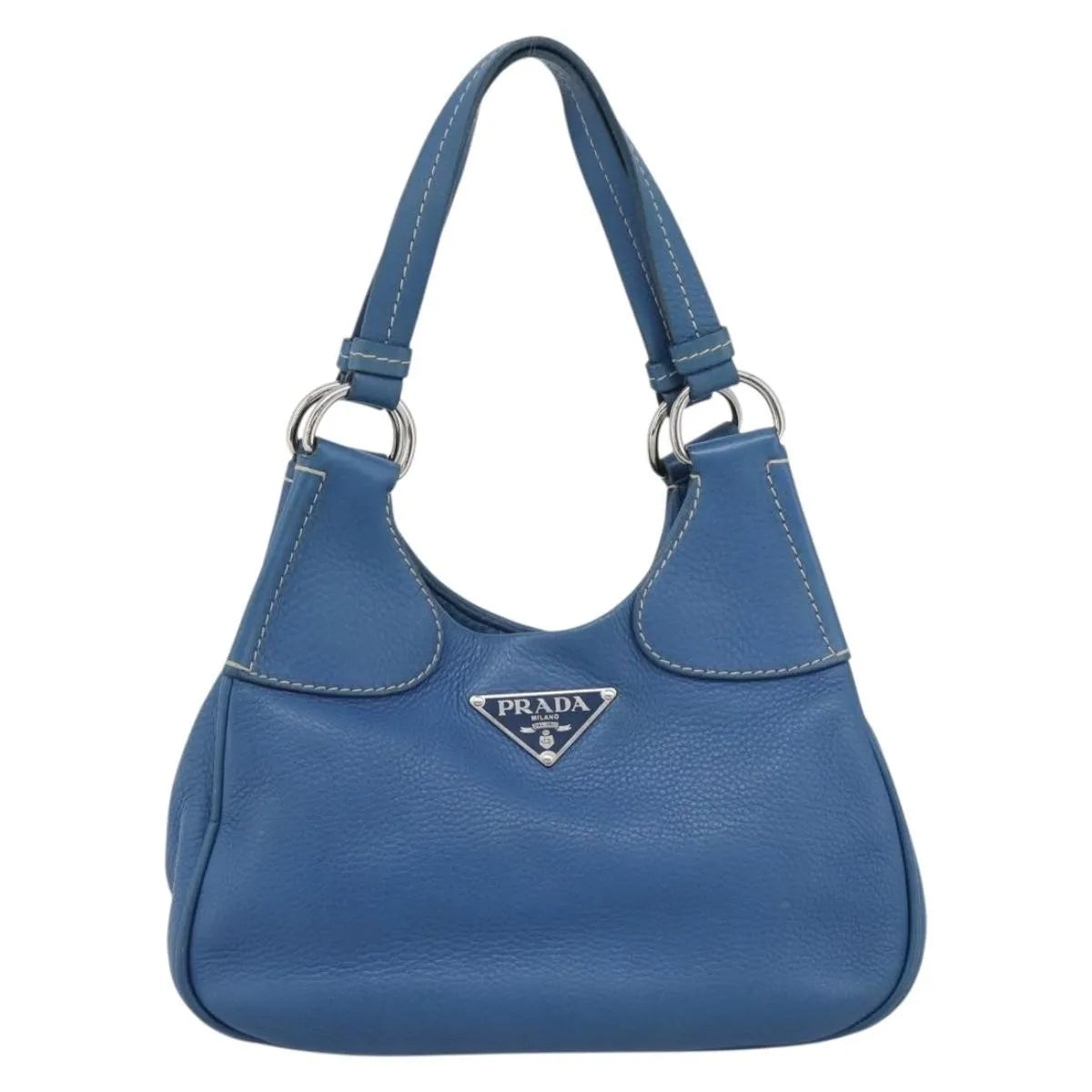 Prada Vitello Daino Convertible Tote Vitello Daino Blue Leather Handbag (Pre-Owned)