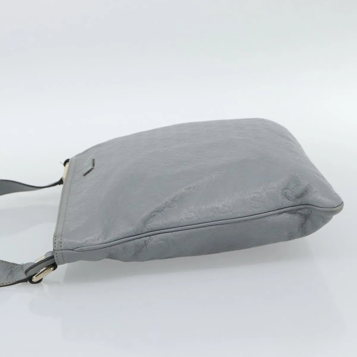 Gucci Zip Top Messenger Guccissima Leather Gray Canvas Shoulder Bag Bag (Pre-Owned)