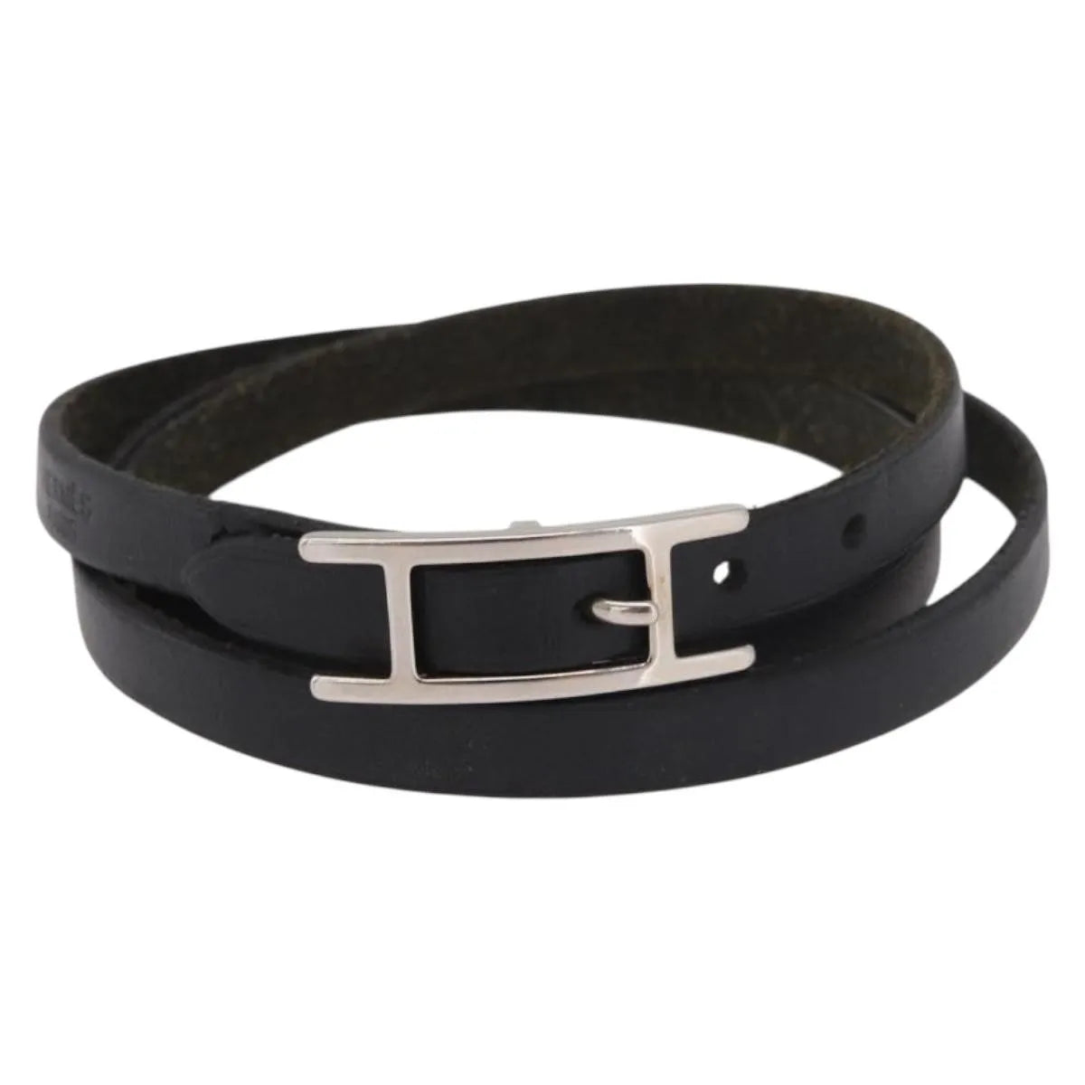 Hermes Hapi 3 Leather With Metal Black Leather Bracelet Jewelry (Pre-Owned)