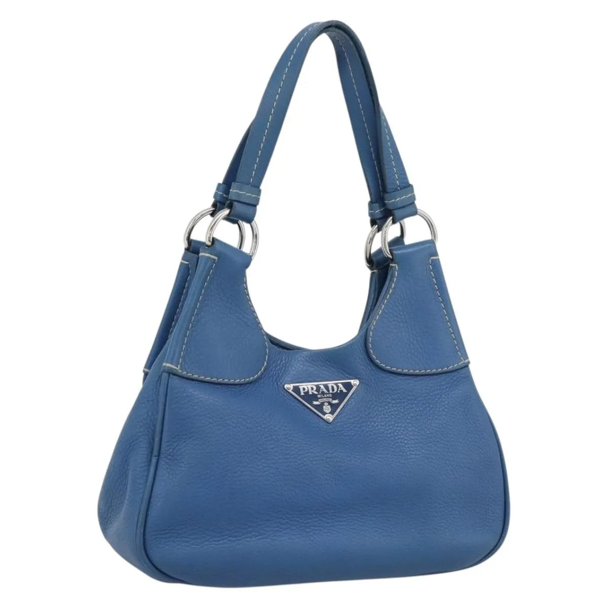 Prada Vitello Daino Convertible Tote Vitello Daino Blue Leather Handbag (Pre-Owned)