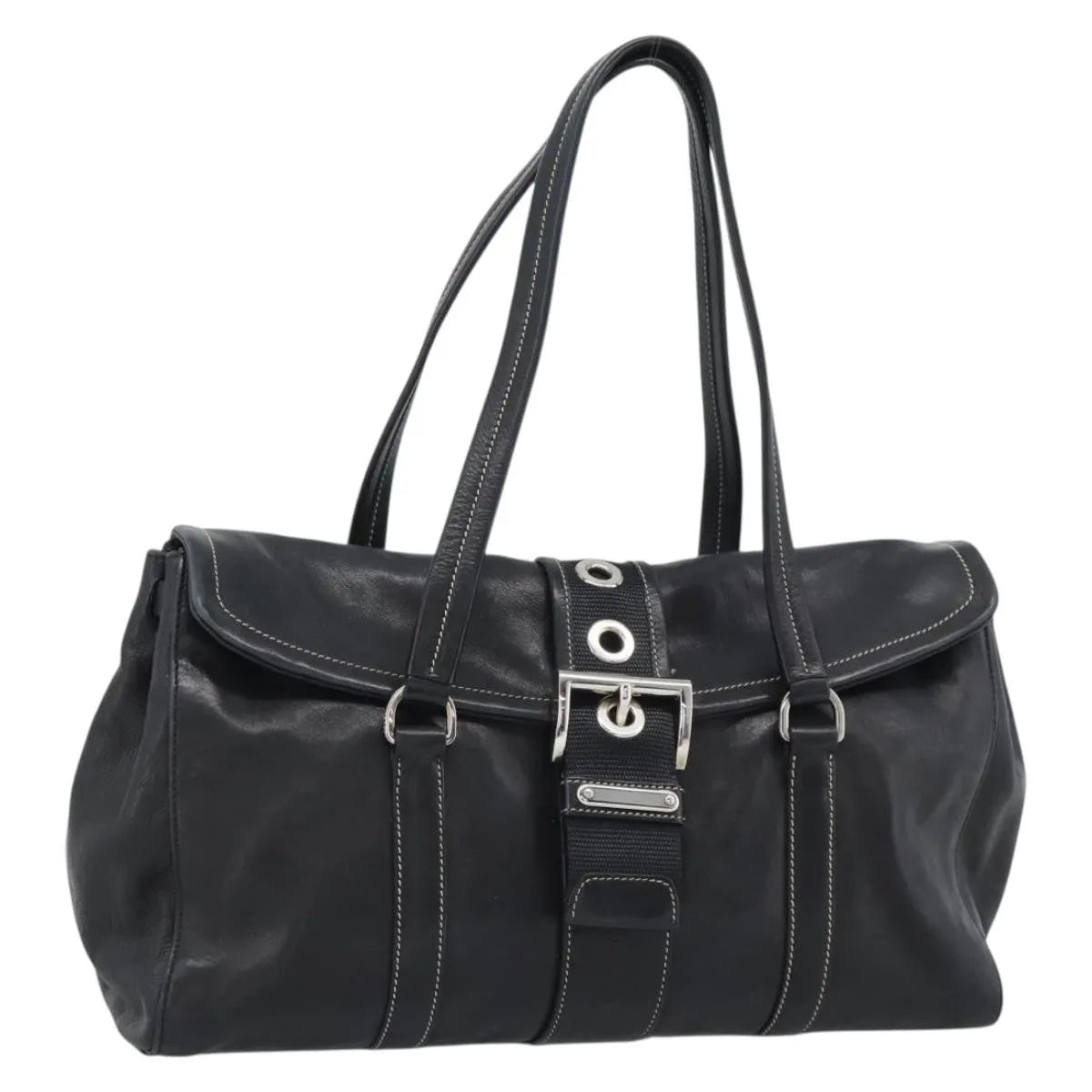 Prada Convertible Shopping Tote Saffiano Leather Saffiano Leather Black Leather Tote Bag Bag (Pre-Owned)