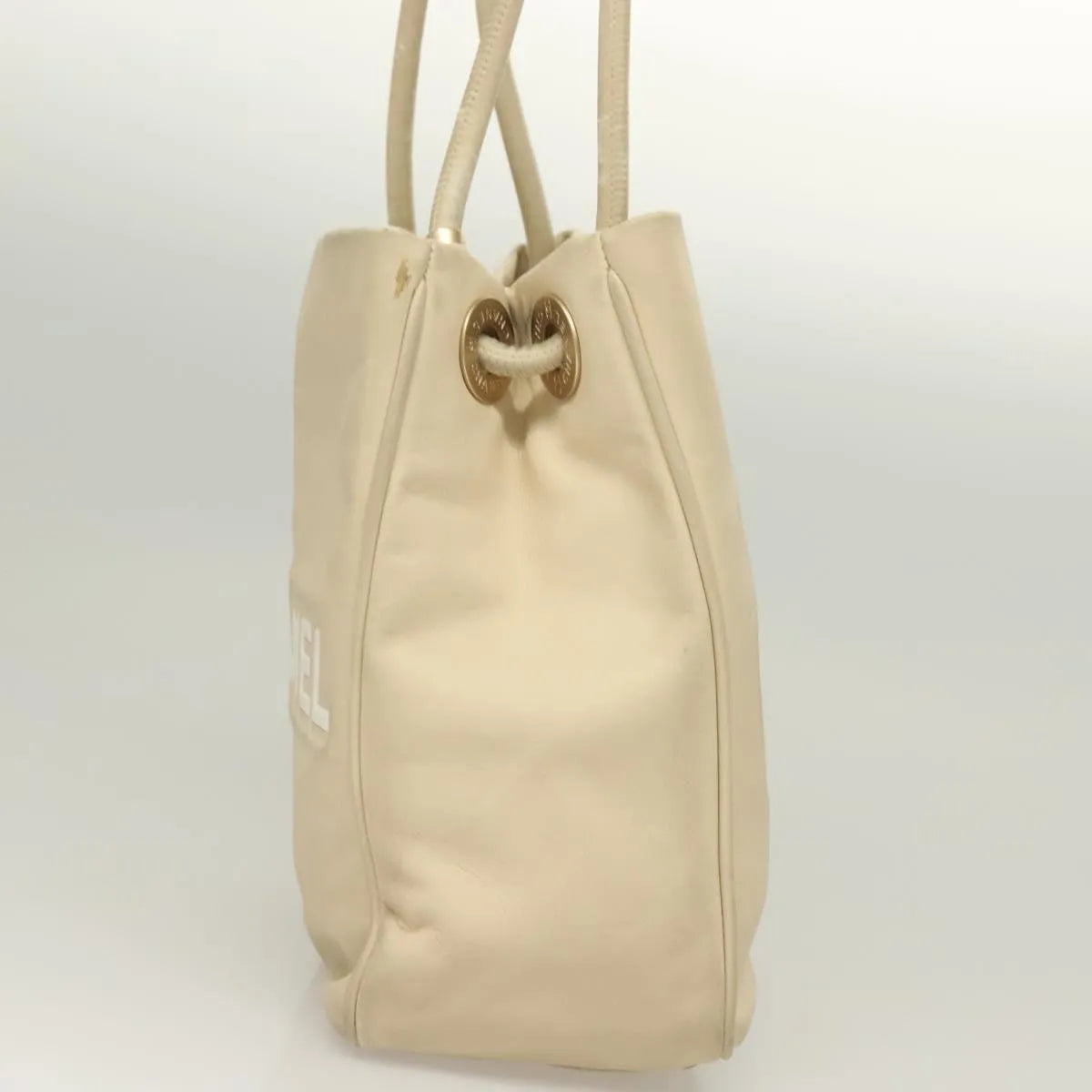 Chanel Camellia Tote Leather Beige Leather Tote Bag Bag (Pre-Owned)