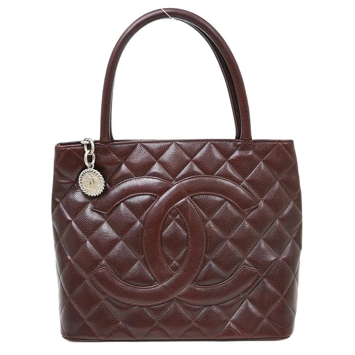 Chanel Medallion Tote Quilted Caviar Burgundy Leather Tote Bag Bag (Pre-Owned)