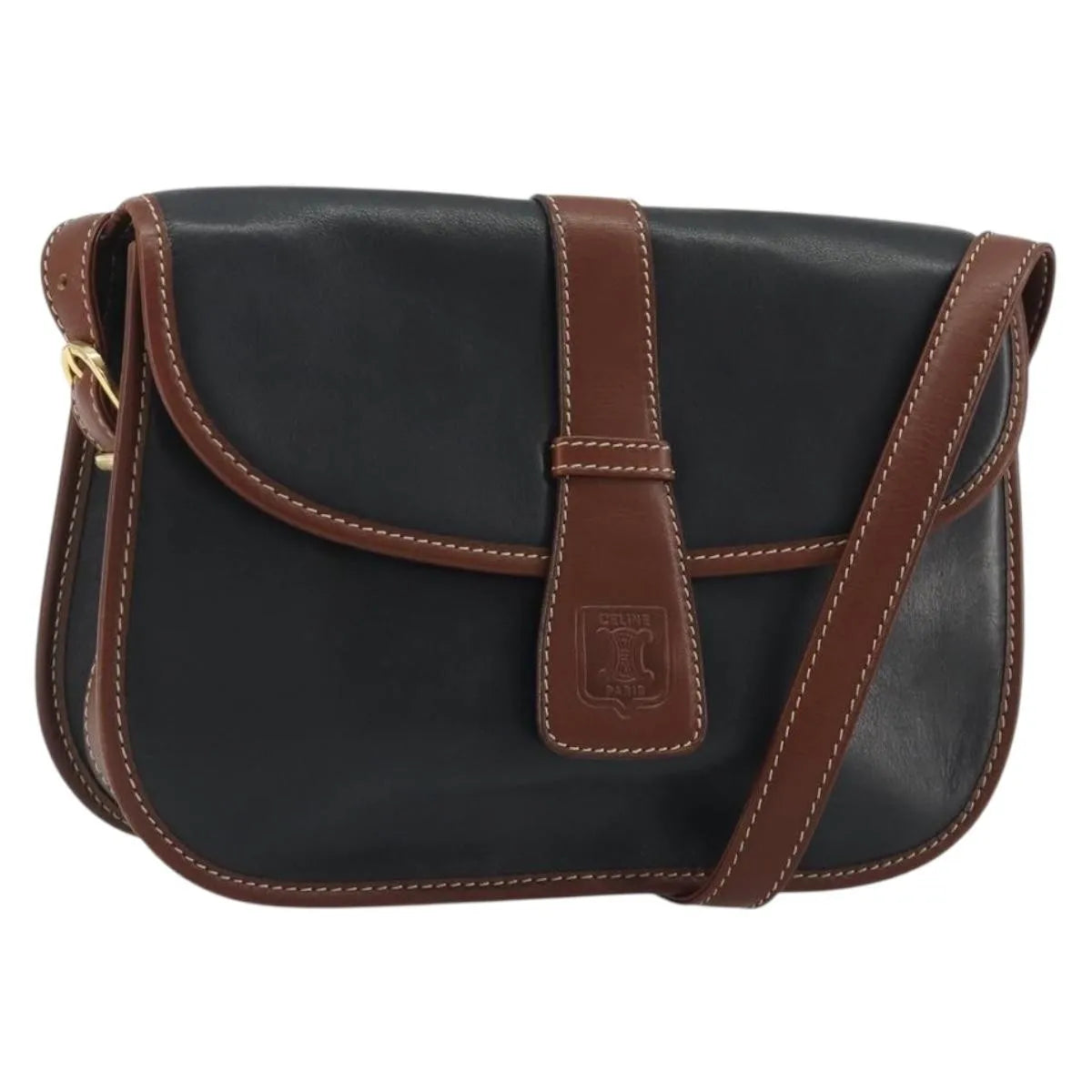 Celine Vintage Flap Leather Black Leather Shoulder Bag Bag (Pre-Owned)
