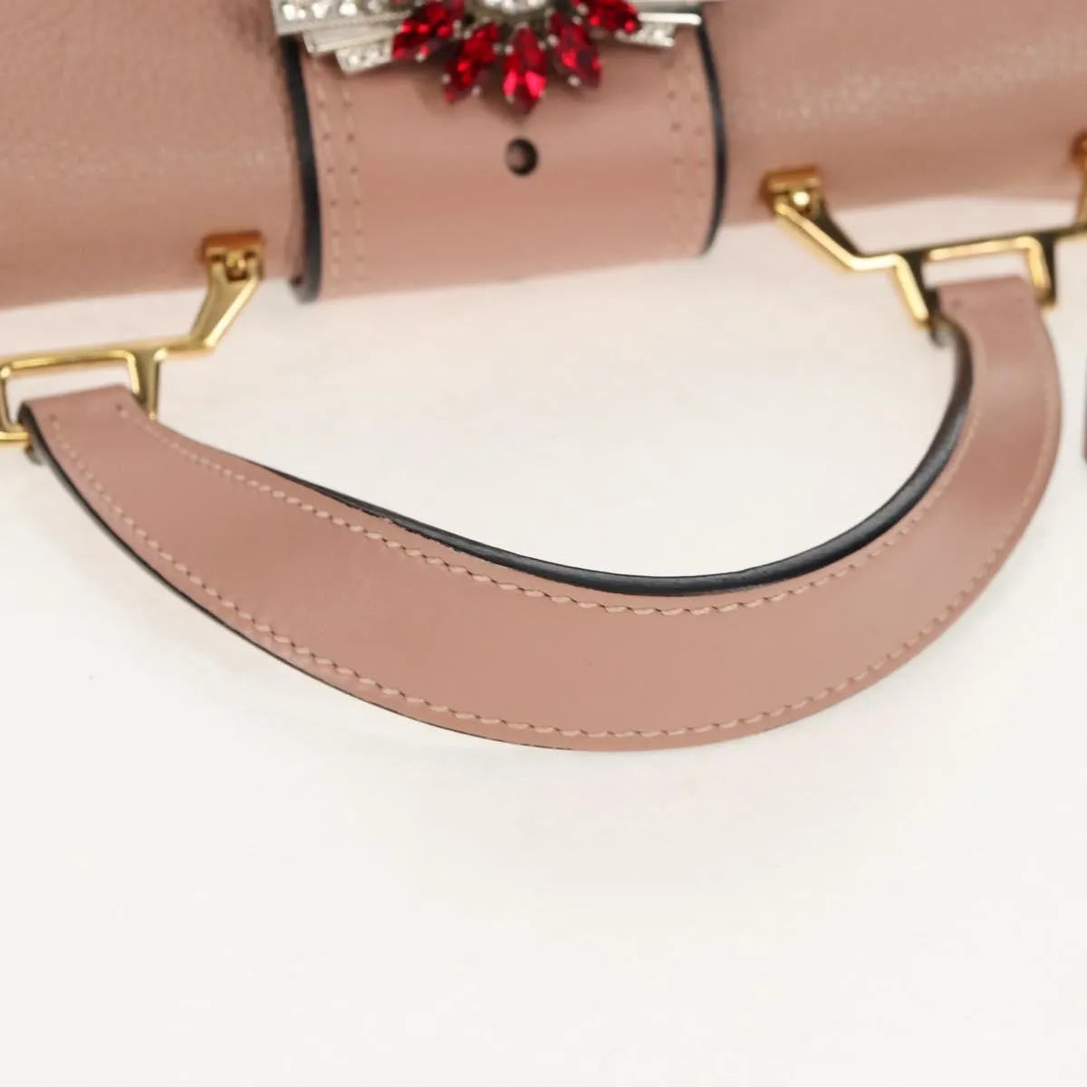 Miu Miu Madras Crystal Buckle Leather Pink Leather Shoulder Bag Bag (Pre-Owned)