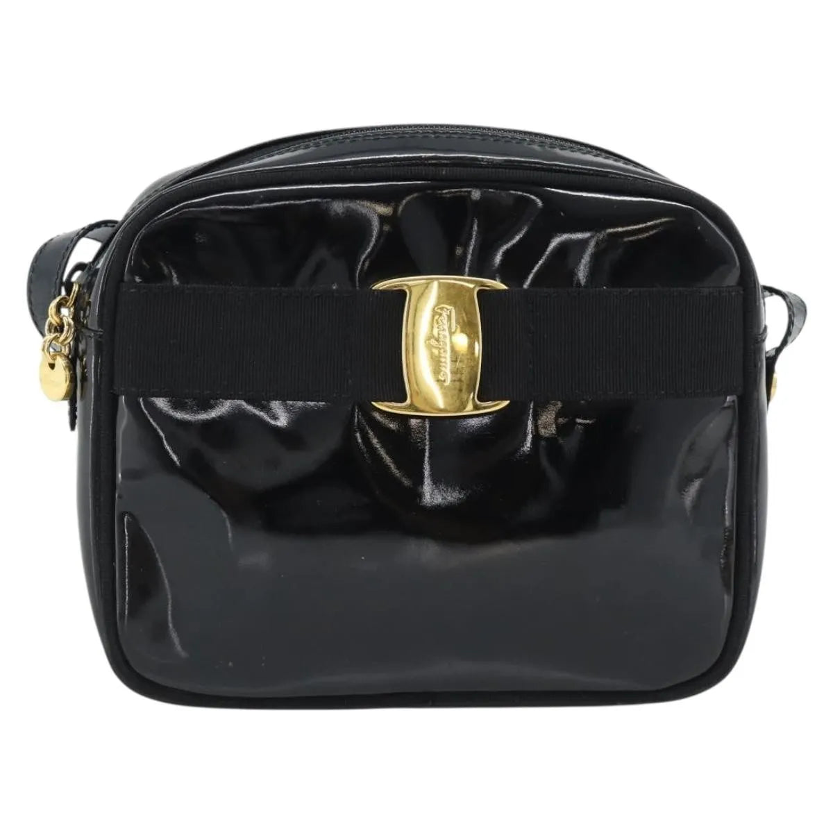 Salvatore Ferragamo Vala Patent Leather Black Patent_Leather Shoulder Bag Bag (Pre-Owned)
