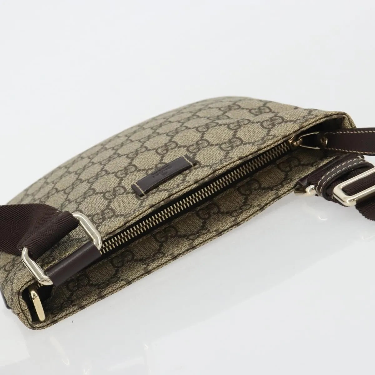 Gucci Zip Top Messenger Gg Canvas With Leather Beige Canvas Shoulder Bag Bag (Pre-Owned)