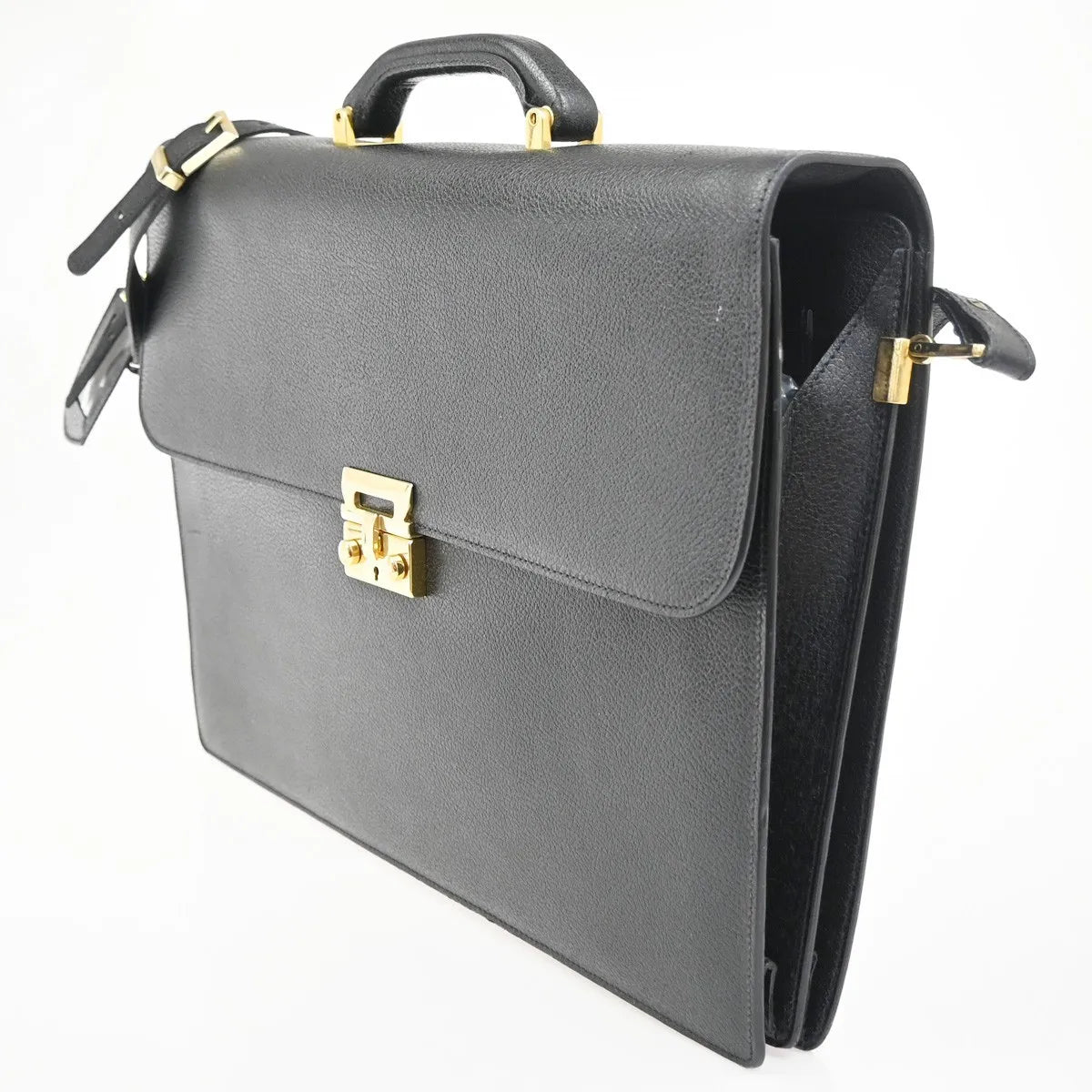 Salvatore Ferragamo Revival Leather Black Leather Briefcase Bag (Pre-Owned)