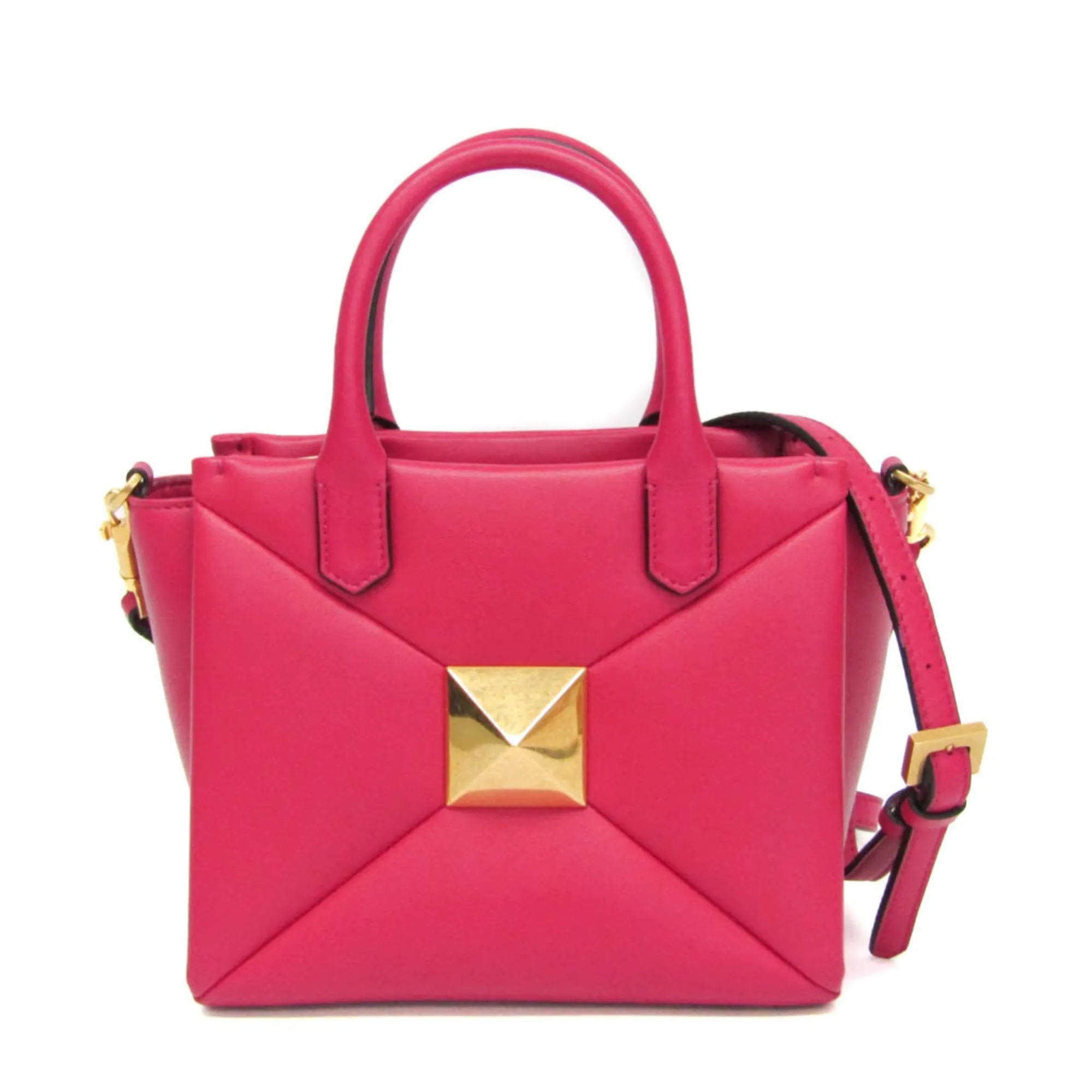 Valentino Garavani One Stud Top Handle Leather Pink Leather Handbag (Pre-Owned)