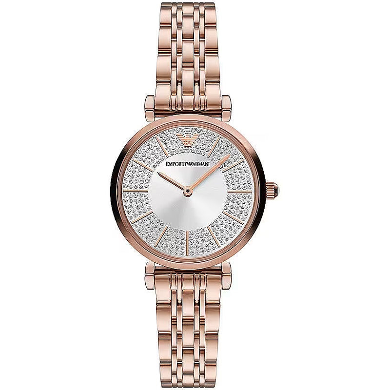 Emporio Armani Elegant Pink Bronze Timepiece with Women's Crystals