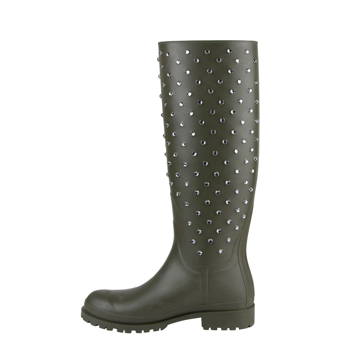 Saint Laurent Women's Diamond Studs Olive Green Rubber Rain Boots(36 EU / 6 US)