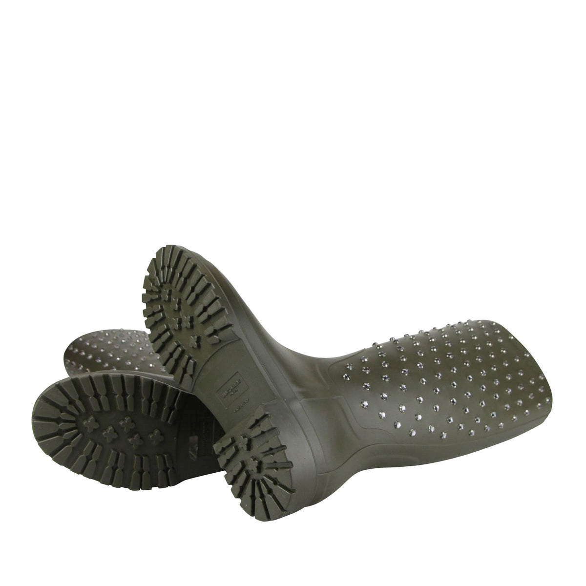 Saint Laurent Women's Diamond Studs Olive Green Rubber Rain Boots(36 EU / 6 US)