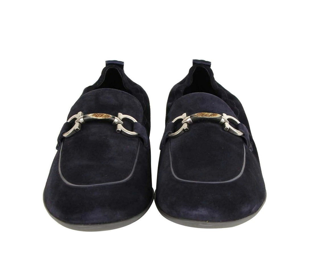 Salvatore Ferragamo Men's Celso Dark Blue Suede Stretch Horsebit Loafer 0689525