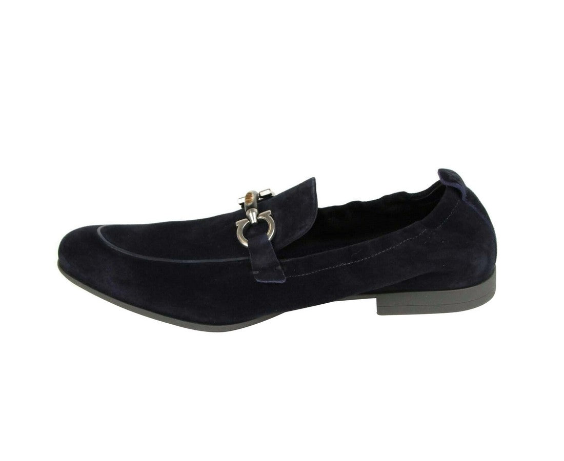 Salvatore Ferragamo Men's Celso Dark Blue Suede Stretch Horsebit Loafer 0689525 (7.5 EE)