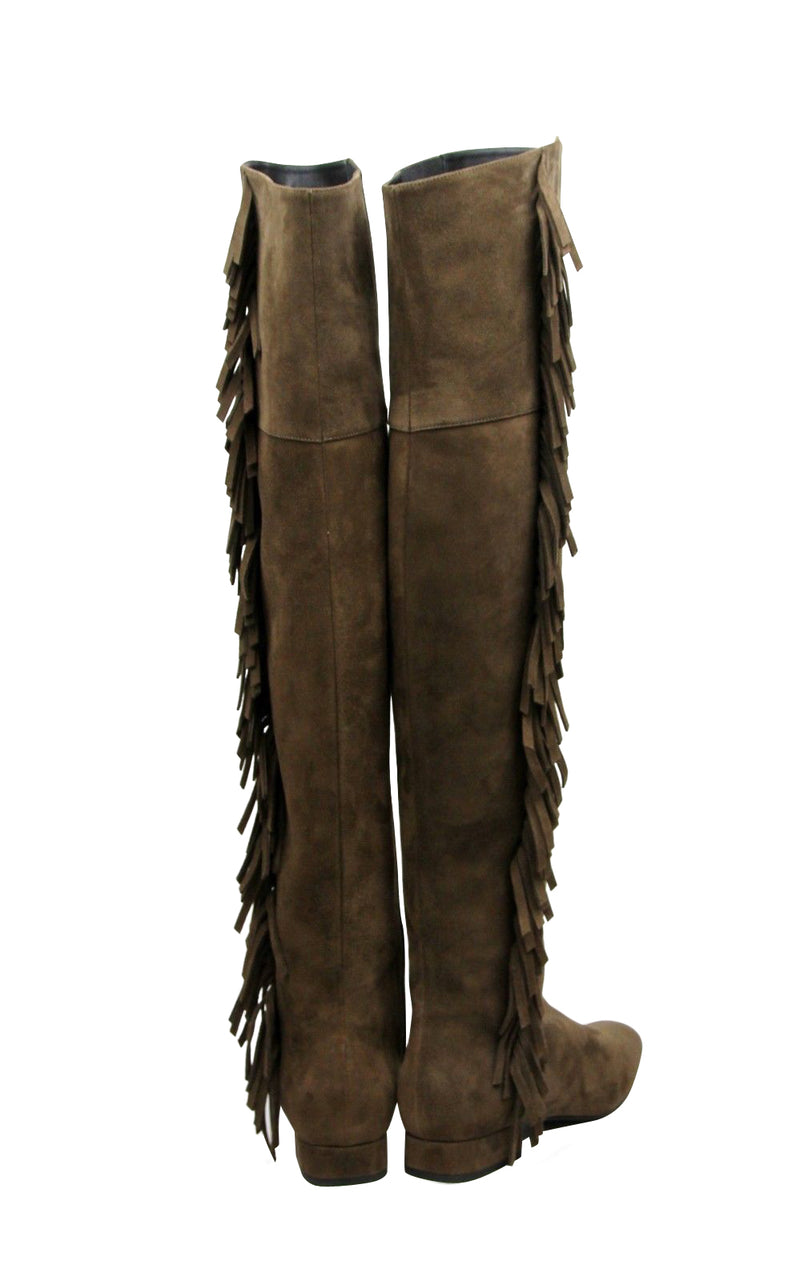 Saint Laurent Women's Over The Knee Brown Suede Fringed Boots 438270 2532 (37 EU / 7 US) - LUX LAIR