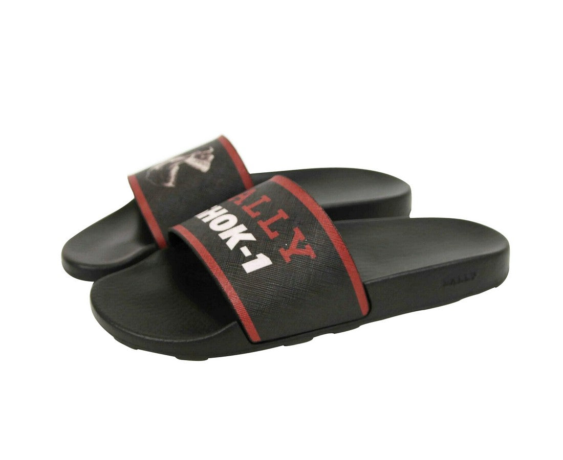Bally Men's Black Rubber With Logo And Red Edge Consumer Slide Sandals (10 EU / 11 US)