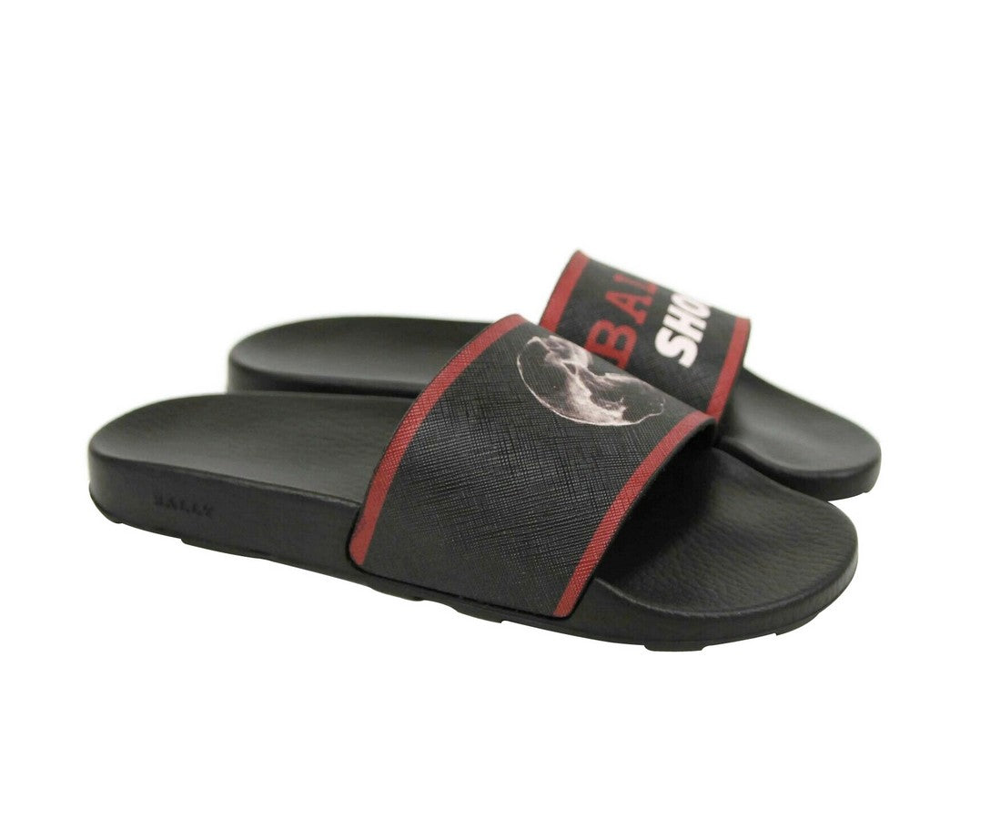 Bally Men's Black Rubber With Logo And Red Edge Consumer Slide Sandals (8 EU / 9 US)