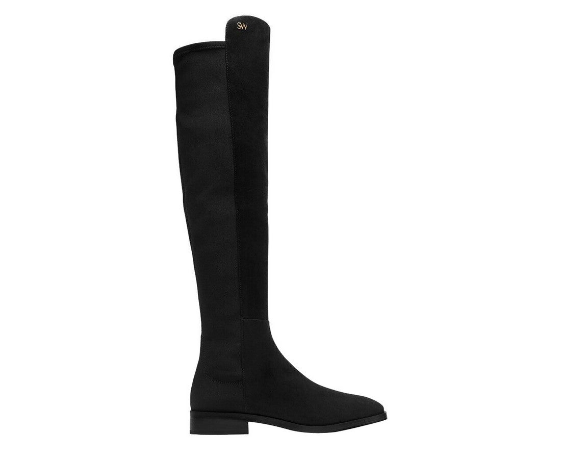 Stuart Weitzman Women's Keelan Black Suede With Logo Over The Knee Boots (38 EU / 7.5 B US)