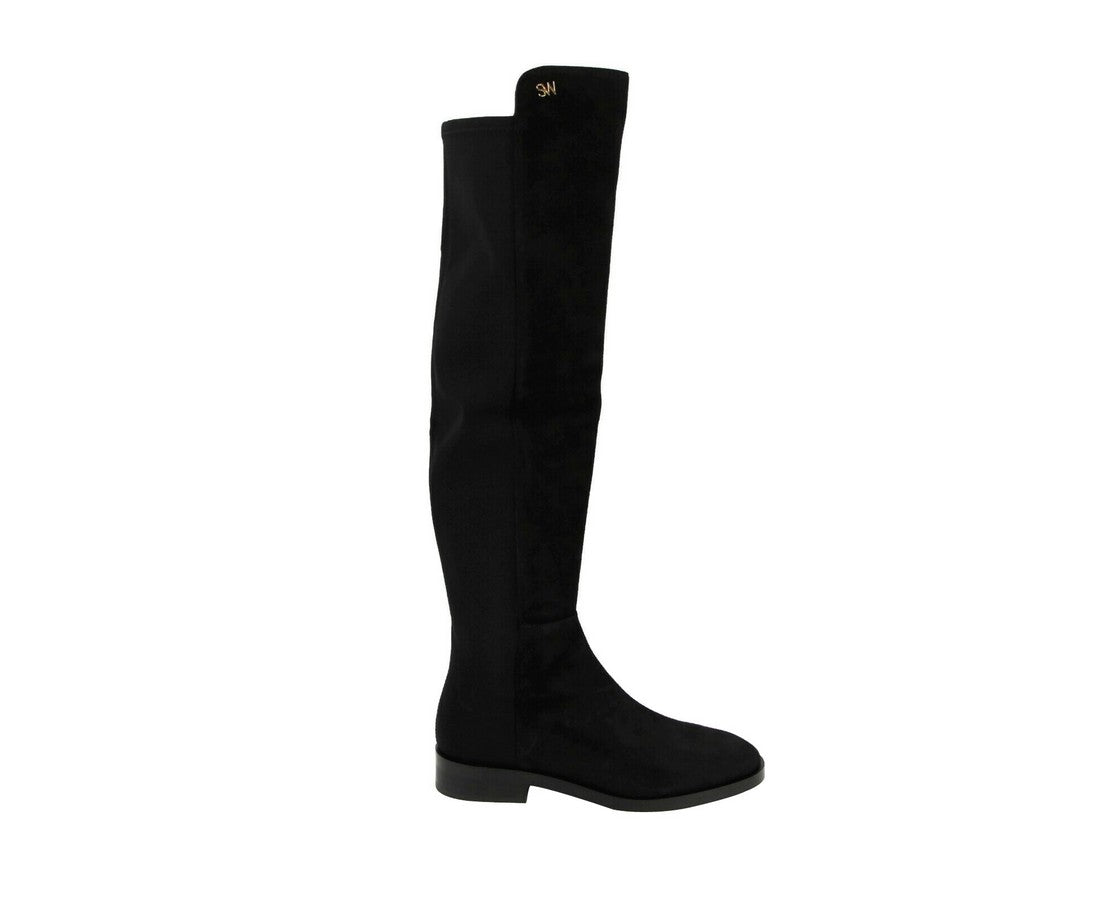 Stuart Weitzman Women's Keelan Black Suede With Logo Over The Knee Boots (38 EU / 7.5 B US)