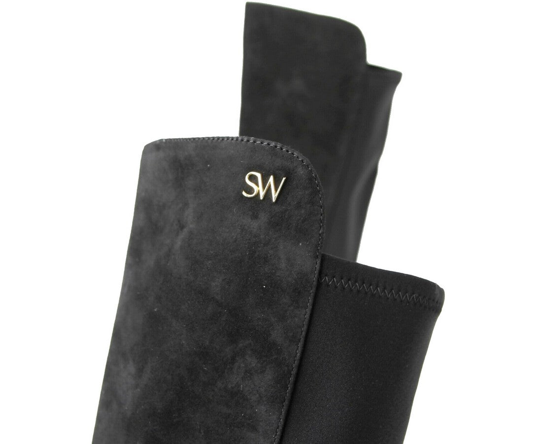 Stuart Weitzman Women's Keelan Black Suede With Logo Over The Knee Boots (38 EU / 7.5 B US)