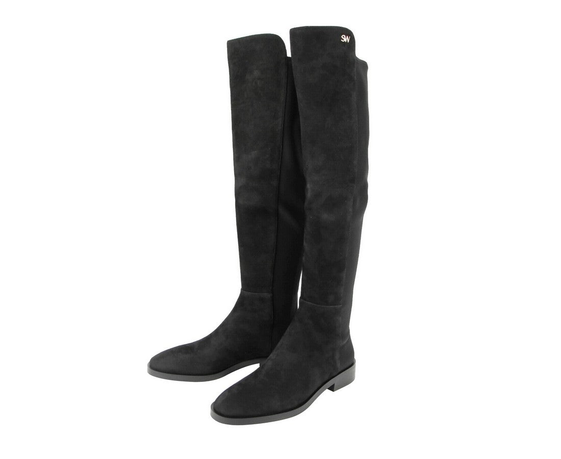 Stuart Weitzman Women's Keelan Black Suede With Logo Over The Knee Boots (40 EU / 9.5 B US)