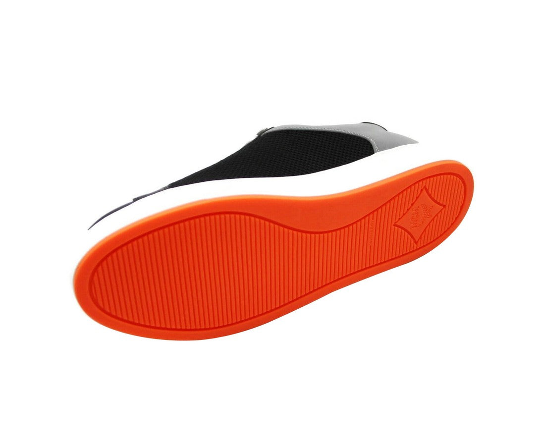 MCM Women's Black Leather Silver Reflective Canvas Sneaker MES9ARA71BK