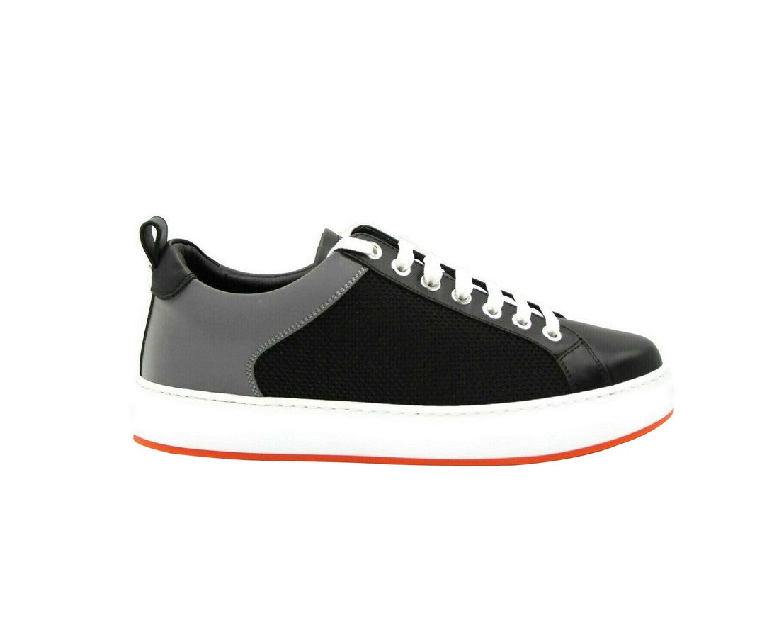 MCM Women's Black Leather Silver Reflective Canvas Sneaker MES9ARA71BK