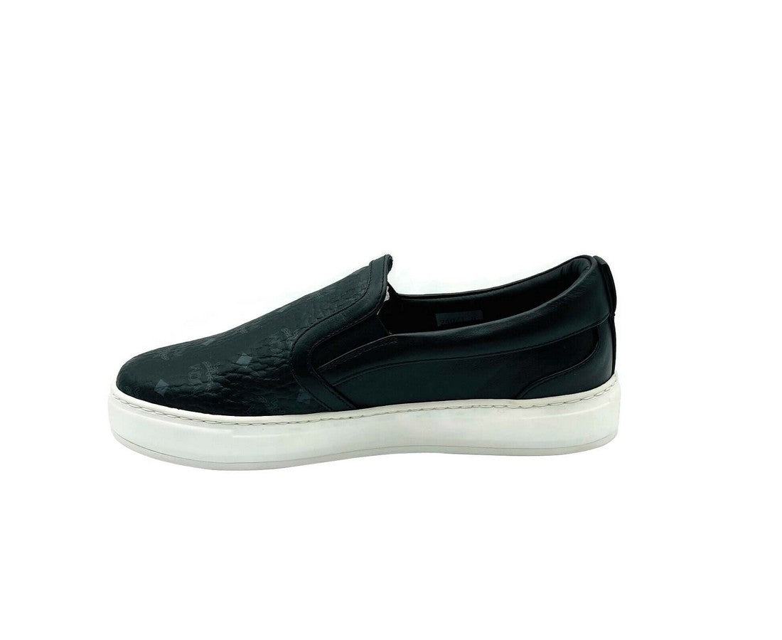 MCM Women's Black Visetos Logo Low Top Slip On Sneaker MES9SMM40BK