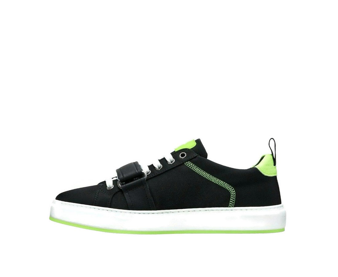 MCM Men's Black Nylon Neon Green Low-Top With Strap Sneakers MEX9AMM68BK (43 EU / 10 US)