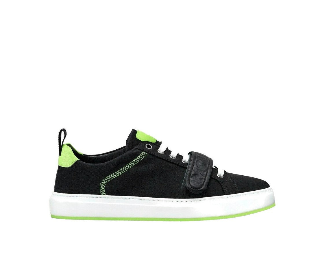 MCM Men's Black Nylon Neon Green Low-Top With Strap Sneakers MEX9AMM68BK