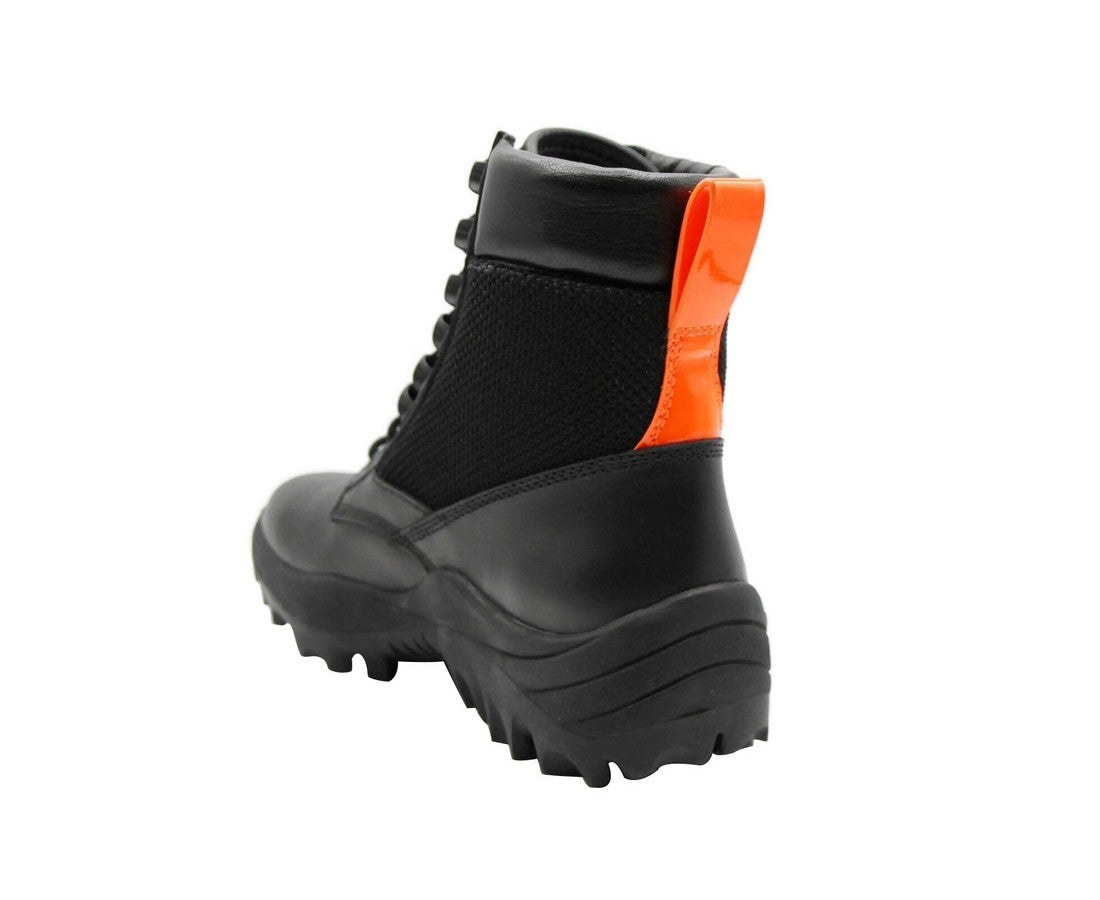 MCM Men's Black Leather Reflective Patch With Orange Pull Boots MEX9ARA18BK (42 EU / 9 US)