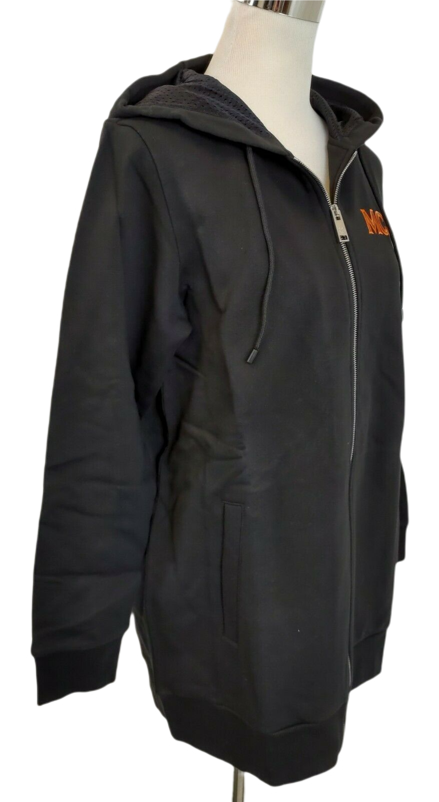 MCM Women's Black Cotton Embroidered Fringe Logo Zip Up Jacket MFJ9ARA40BK (Regular; S)