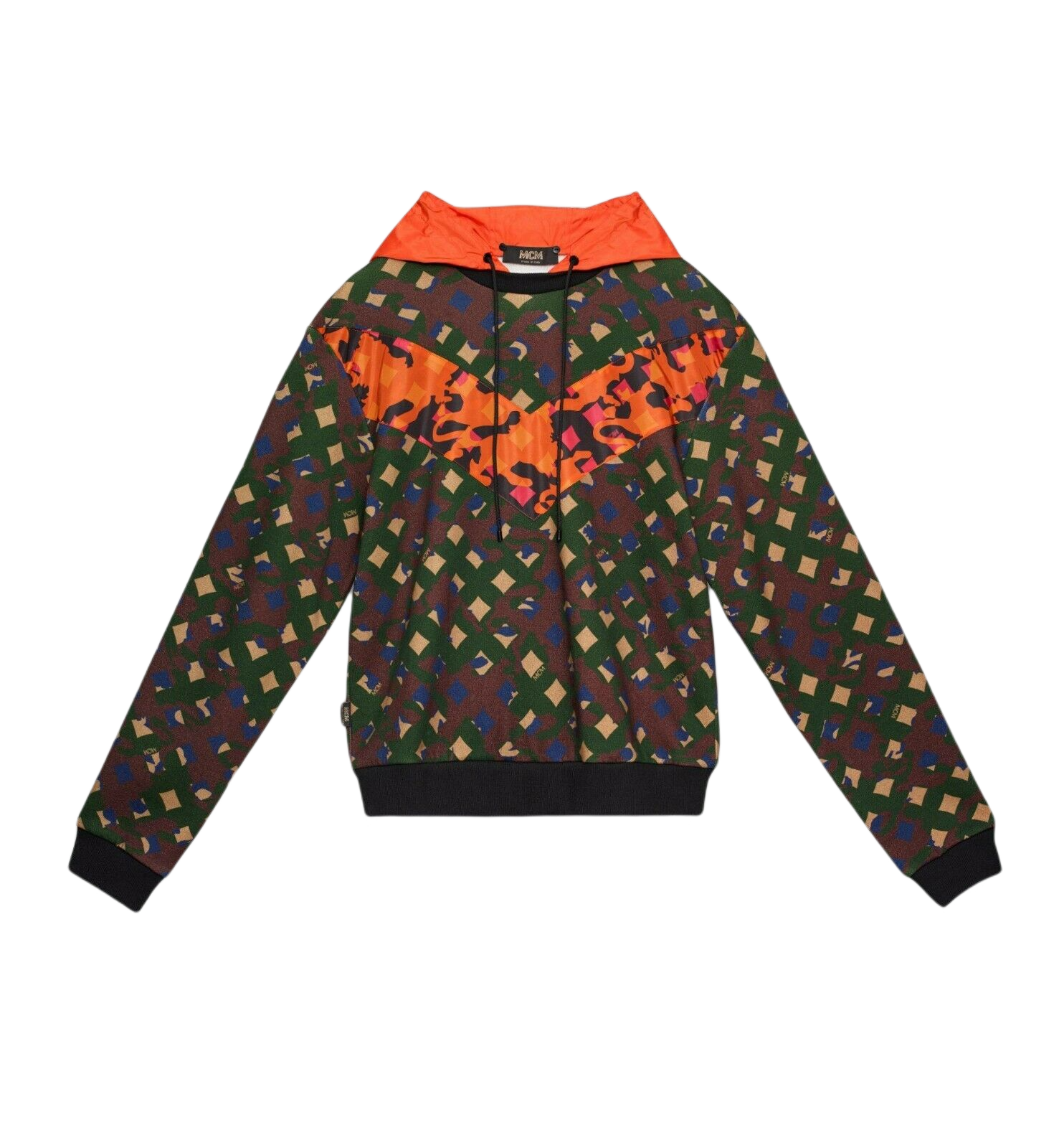 MCM Men's Jungle Green Cotton Camo Lion Nylon Hood Sweatshirt MHA9AMM14G6 (Regular; M)
