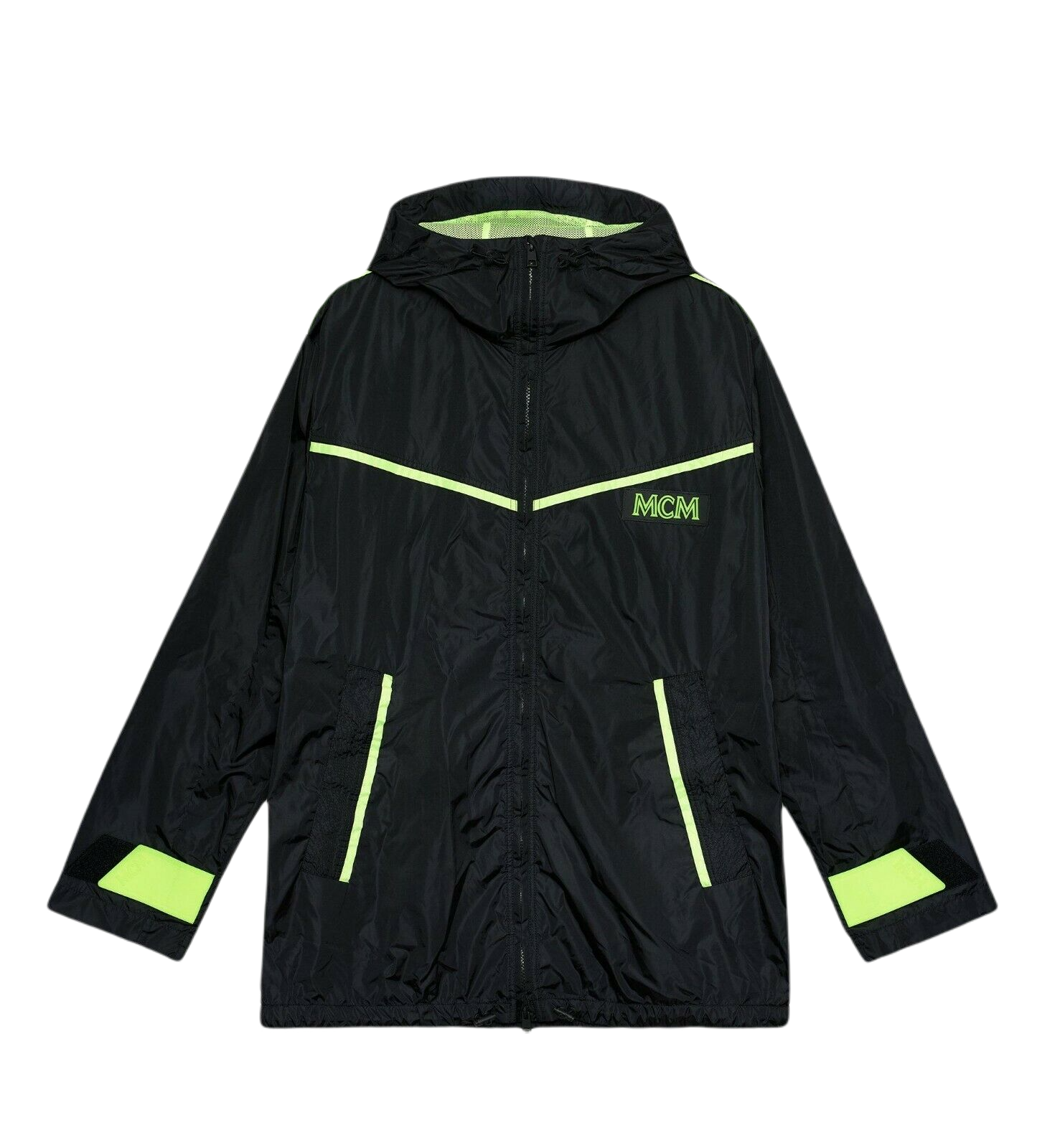 MCM Men's Flo Black Nylon Rubber Logo Parka Windbreaker Jacket MHJ9ALC05BK (Regular; L)