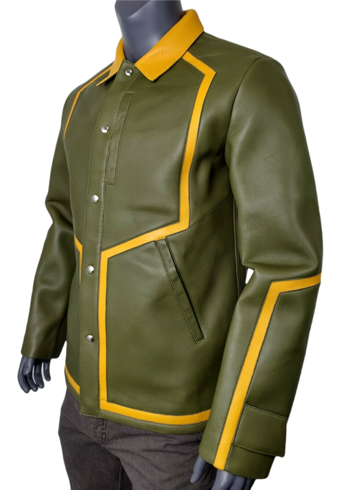 MCM Men's Winter Moss Green Leather Stripes Bomber Jacket MHJ9ARA39G8 52 IT / 42 US