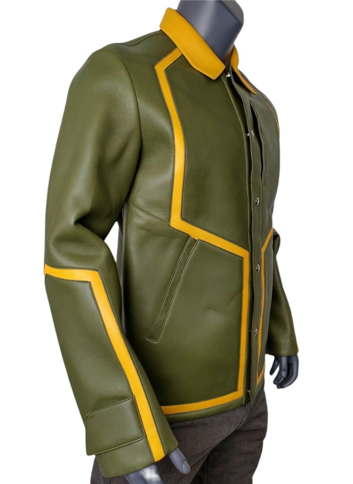 MCM Men's Winter Moss Green Leather Stripes Bomber Jacket MHJ9ARA39G8 52 IT / 42 US