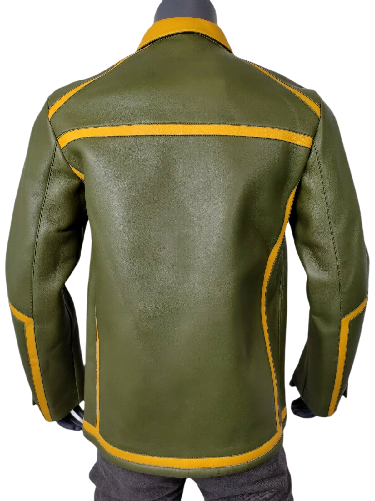 MCM Men's Winter Moss Green Leather Stripes Bomber Jacket MHJ9ARA39G8 52 IT / 42 US