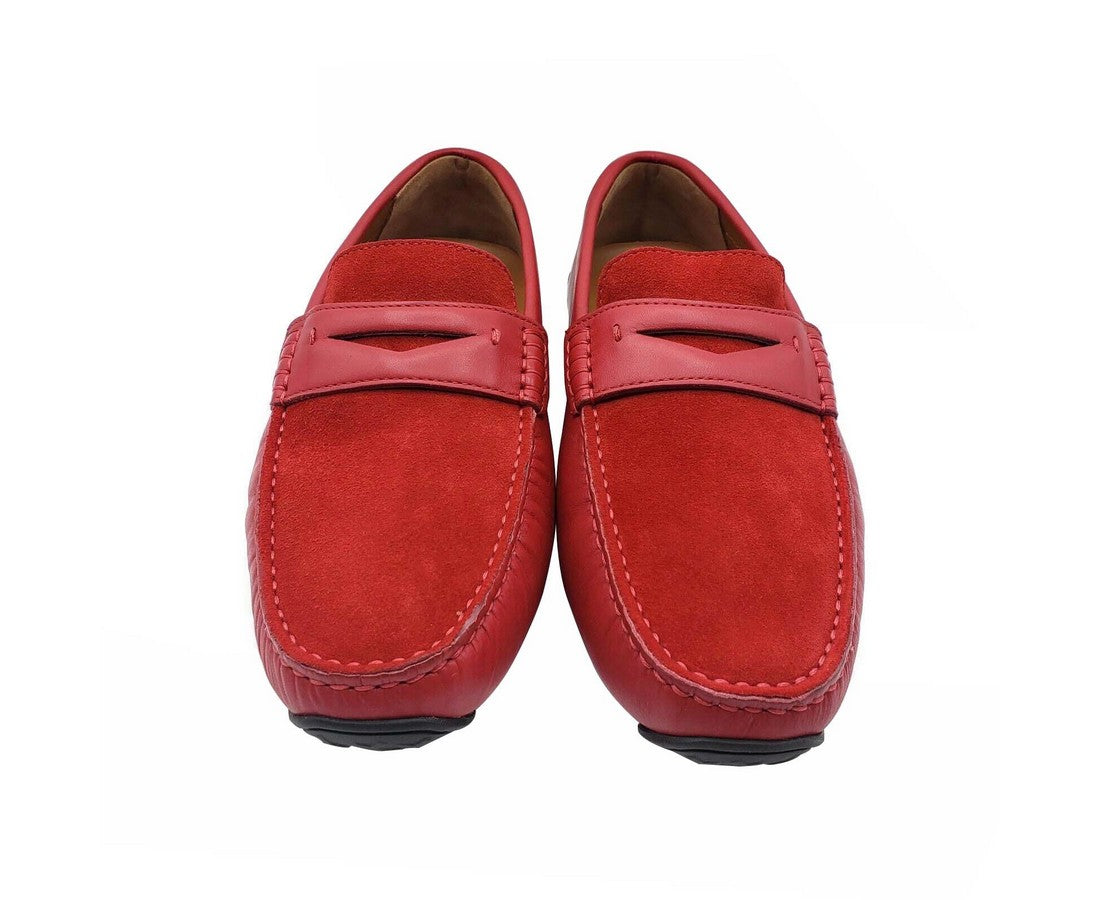 Bally Men's Red Piotre Leather / Suede With Black / White Web Logo Slip On Loafer Shoes (6.5 EU / 7.5D US)