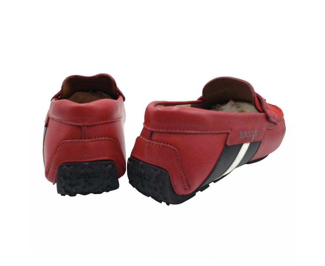 Bally Men's Red Piotre Leather / Suede With Black / White Web Logo Slip On Loafer Shoes (6.5 EU / 7.5D US)