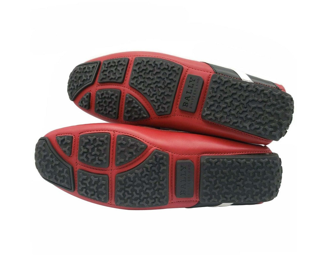 Bally Men's Red Piotre Leather / Suede With Black / White Web Logo Slip On Loafer Shoes (6 EU / 7EEE US)