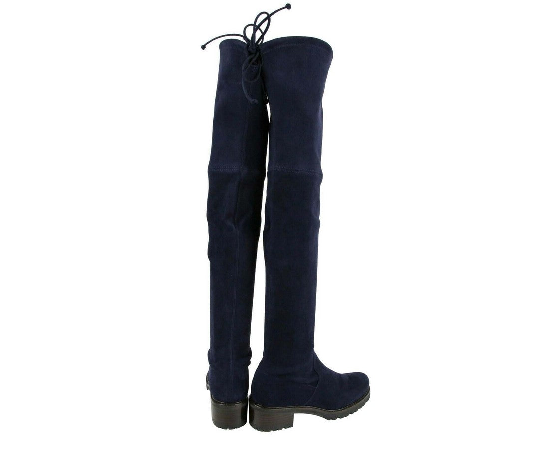 Stuart Weitzman Women's Vanland Dark Blue Suede Knee High Boots (38 / 7.5 M)
